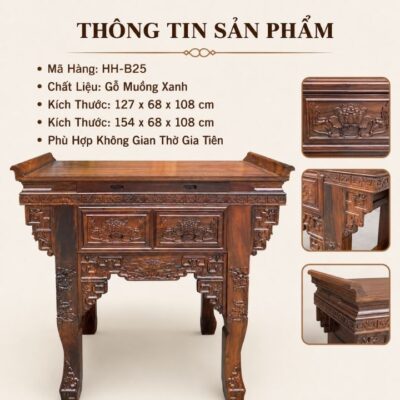 Bàn Thờ Gia Tiên Gỗ Muồng Xanh HH-B25 – Vẻ Đẹp Trang Nghiêm Trong Không Gian Thờ Việt Bàn Thờ Gia Tiên Gỗ Muồng Xanh HH-B25 – Vẻ Đẹp Trang Nghiêm Trong Không Gian Thờ Việt