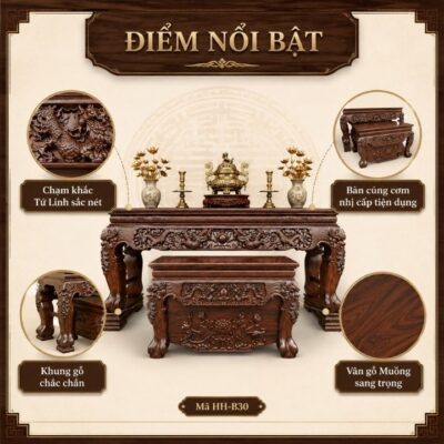 Sập Thờ Tứ Linh Gỗ Muồng Xanh HH-B30, Uy Nghi Cho Không Gian Thờ Gia Tiên Sập Thờ Tứ Linh Gỗ Muồng Xanh HH-B30, Uy Nghi Cho Không Gian Thờ Gia Tiên