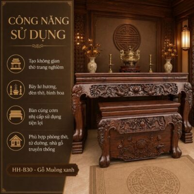 Sập Thờ Tứ Linh Gỗ Muồng Xanh HH-B30, Uy Nghi Cho Không Gian Thờ Gia Tiên Sập Thờ Tứ Linh Gỗ Muồng Xanh HH-B30, Uy Nghi Cho Không Gian Thờ Gia Tiên