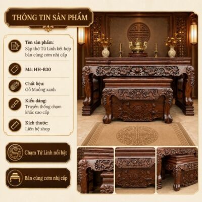 Sập Thờ Tứ Linh Gỗ Muồng Xanh HH-B30, Uy Nghi Cho Không Gian Thờ Gia Tiên Sập Thờ Tứ Linh Gỗ Muồng Xanh HH-B30, Uy Nghi Cho Không Gian Thờ Gia Tiên