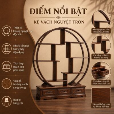 Kệ Vách Nguyệt Tròn Gỗ Muồng Xanh HH-K13 – Điểm Nhấn Nghệ Thuật Cho Không Gian Sang Trọng Kệ Vách Nguyệt Tròn Gỗ Muồng Xanh HH-K13 – Điểm Nhấn Nghệ Thuật Cho Không Gian Sang Trọng