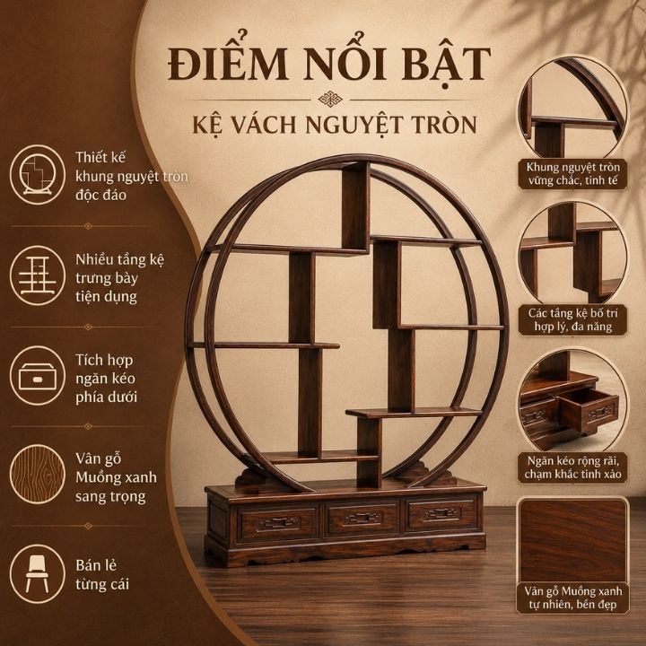 Kệ Vách Nguyệt Tròn Gỗ Muồng Xanh HH-K13 – Điểm Nhấn Nghệ Thuật Cho Không Gian Sang Trọng Kệ Vách Nguyệt Tròn Gỗ Muồng Xanh HH-K13 – Điểm Nhấn Nghệ Thuật Cho Không Gian Sang Trọng - Ảnh 6