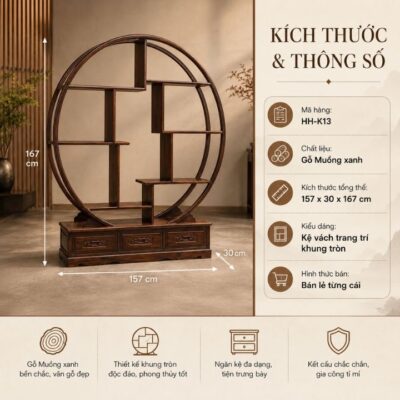 Kệ Vách Nguyệt Tròn Gỗ Muồng Xanh HH-K13 – Điểm Nhấn Nghệ Thuật Cho Không Gian Sang Trọng Kệ Vách Nguyệt Tròn Gỗ Muồng Xanh HH-K13 – Điểm Nhấn Nghệ Thuật Cho Không Gian Sang Trọng