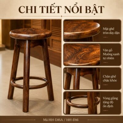 Ghế Đôn Tròn Gỗ Muồng Xanh HH-D16 – Nhỏ Gọn, Chắc Chắn, Dễ Dùng Ghế Đôn Tròn Gỗ Muồng Xanh HH-D16 – Nhỏ Gọn, Chắc Chắn, Dễ Dùng