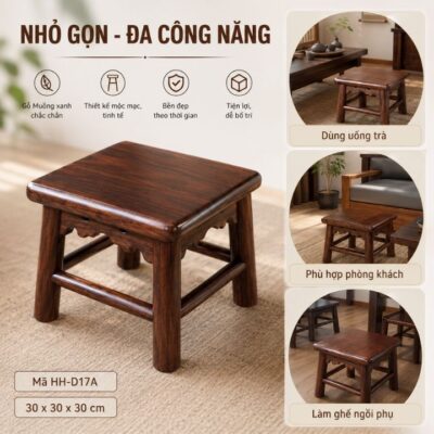 Ghế Đôn Vuông Gỗ Muồng Xanh HH-D17A Nhỏ Gọn, Chắc Chắn Ghế Đôn Vuông Gỗ Muồng Xanh HH-D17A Nhỏ Gọn, Chắc Chắn