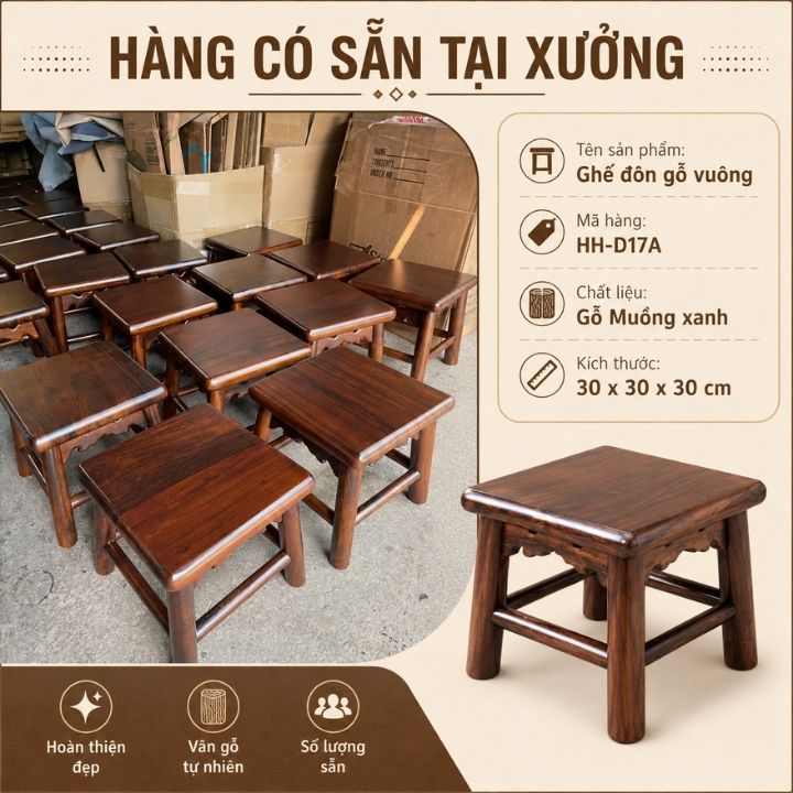 Ghế Đôn Vuông Gỗ Muồng Xanh HH-D17A Nhỏ Gọn, Chắc Chắn Ghế Đôn Vuông Gỗ Muồng Xanh HH-D17A Nhỏ Gọn, Chắc Chắn - Ảnh 7