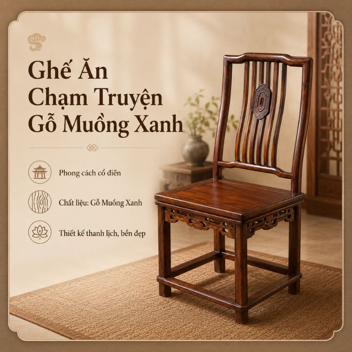 Ghế Ăn Chạm Truyện Gỗ Muồng Xanh – Nét Đẹp Cổ Điển Cho Không Gian Sống Trang Nhã Ghế Ăn Chạm Truyện Gỗ Muồng Xanh – Nét Đẹp Cổ Điển Cho Không Gian Sống Trang Nhã
