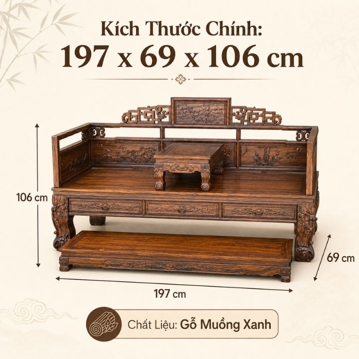 Bộ Trường Kỷ Trường Lân Gỗ Muồng Xanh HH-C10 – Dấu Ấn Nội Thất Á Đông Sang Trọng Bộ Trường Kỷ Trường Lân Gỗ Muồng Xanh HH-C10 – Dấu Ấn Nội Thất Á Đông Sang Trọng - Ảnh 4