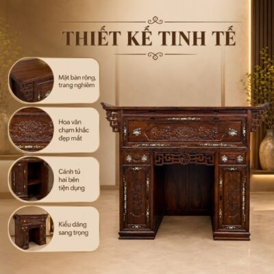 Bàn Thờ Gỗ Muồng Xanh HH-BT28 Tinh Hoa Hoa Sen Cho Gian Thờ Trang Nghiêm Bàn Thờ Gỗ Muồng Xanh HH-BT28 Tinh Hoa Hoa Sen Cho Gian Thờ Trang Nghiêm