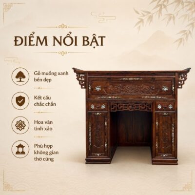 Bàn Thờ Gỗ Muồng Xanh HH-BT28 Tinh Hoa Hoa Sen Cho Gian Thờ Trang Nghiêm Bàn Thờ Gỗ Muồng Xanh HH-BT28 Tinh Hoa Hoa Sen Cho Gian Thờ Trang Nghiêm