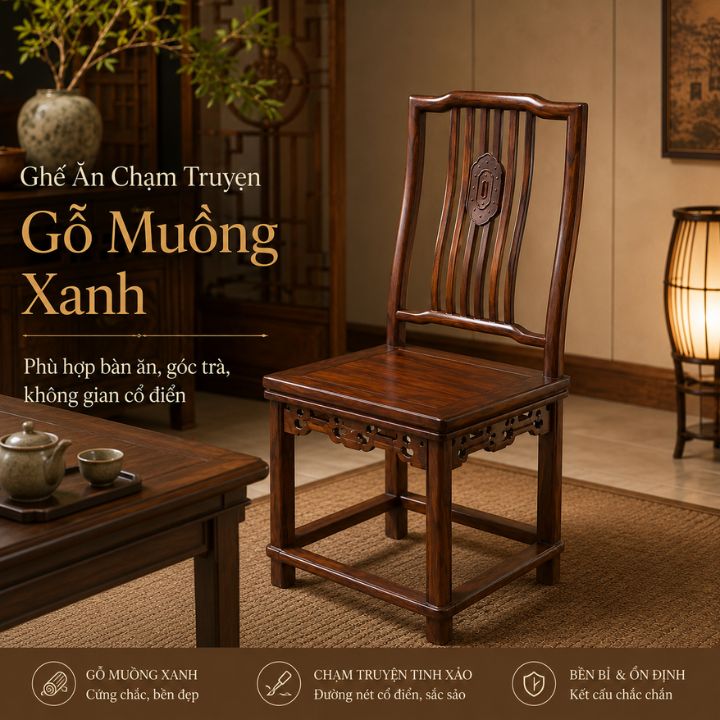 Ghế Ăn Chạm Truyện Gỗ Muồng Xanh – Nét Đẹp Cổ Điển Cho Không Gian Sống Trang Nhã Ghế Ăn Chạm Truyện Gỗ Muồng Xanh – Nét Đẹp Cổ Điển Cho Không Gian Sống Trang Nhã - Ảnh 3