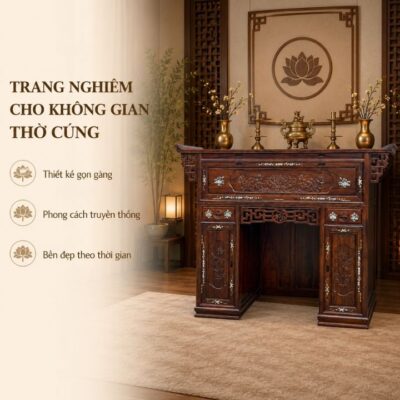 Bàn Thờ Gỗ Muồng Xanh HH-BT28 Tinh Hoa Hoa Sen Cho Gian Thờ Trang Nghiêm Bàn Thờ Gỗ Muồng Xanh HH-BT28 Tinh Hoa Hoa Sen Cho Gian Thờ Trang Nghiêm