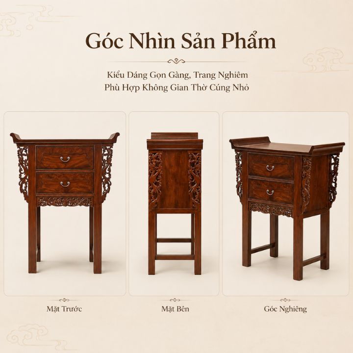 Bàn Thờ Gia Tiên Mini 2 Hộc Gỗ Muồng Xanh 88x48x106 Cm Chạm Khắc Tinh Xảo Bàn Thờ Gia Tiên Mini 2 Hộc Gỗ Muồng Xanh 88x48x106 Cm Chạm Khắc Tinh Xảo - Ảnh 5