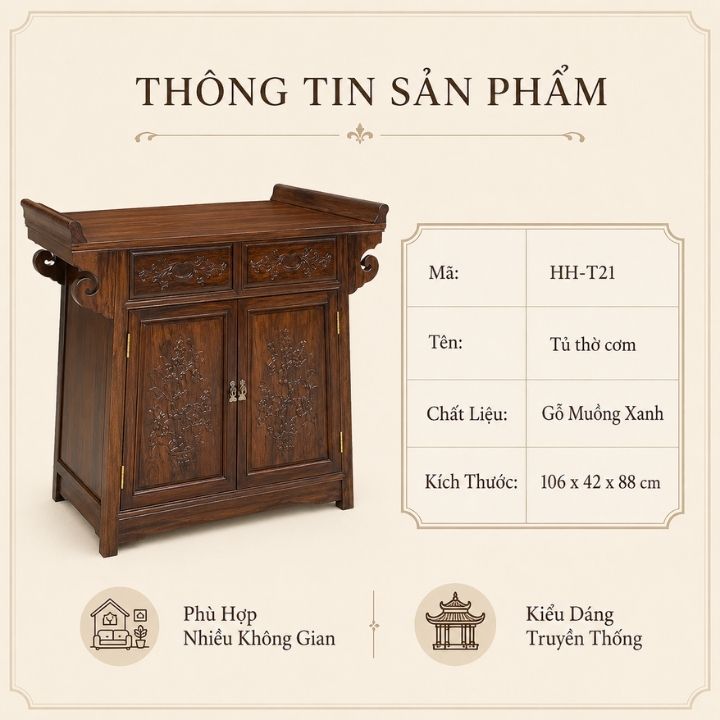 Tủ Thờ Cơm Gỗ Muồng Xanh HH-T21 – Gọn Trang Nghiêm, Trọn Vẹn Nếp Nhà Tủ Thờ Cơm Gỗ Muồng Xanh HH-T21 – Gọn Trang Nghiêm, Trọn Vẹn Nếp Nhà - Ảnh 4