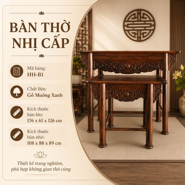 Bàn Thờ Nhị Cấp HH-B1 Gỗ Muồng Xanh Chạm Khắc Tinh Xảo, Trang Nghiêm Cho Không Gian Thờ Bàn Thờ Nhị Cấp HH-B1 Gỗ Muồng Xanh Chạm Khắc Tinh Xảo, Trang Nghiêm Cho Không Gian Thờ - Ảnh 7
