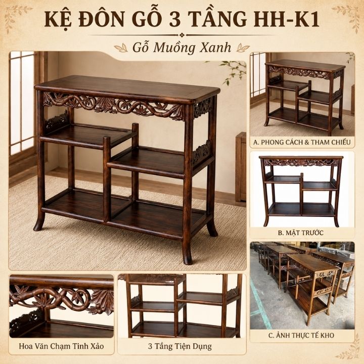 Kệ Đôn Gỗ Ba Tầng HH-K1 – Vẻ Thanh Nhã Cho Không Gian Sống Á Đông Kệ Đôn Gỗ Ba Tầng HH-K1 – Vẻ Thanh Nhã Cho Không Gian Sống Á Đông - Ảnh 6
