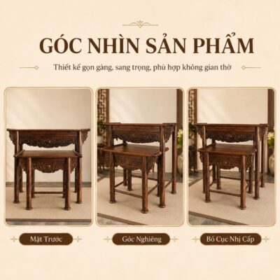 Bàn Thờ Nhị Cấp HH-B1 Gỗ Muồng Xanh Chạm Khắc Tinh Xảo, Trang Nghiêm Cho Không Gian Thờ Bàn Thờ Nhị Cấp HH-B1 Gỗ Muồng Xanh Chạm Khắc Tinh Xảo, Trang Nghiêm Cho Không Gian Thờ
