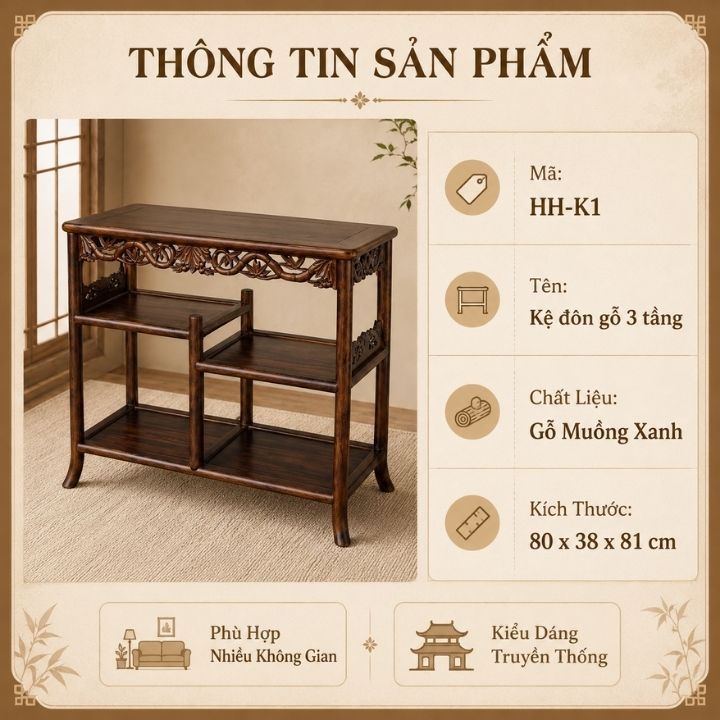 Kệ Đôn Gỗ Ba Tầng HH-K1 – Vẻ Thanh Nhã Cho Không Gian Sống Á Đông Kệ Đôn Gỗ Ba Tầng HH-K1 – Vẻ Thanh Nhã Cho Không Gian Sống Á Đông - Ảnh 4