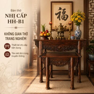 Bàn Thờ Nhị Cấp HH-B1 Gỗ Muồng Xanh Chạm Khắc Tinh Xảo, Trang Nghiêm Cho Không Gian Thờ Bàn Thờ Nhị Cấp HH-B1 Gỗ Muồng Xanh Chạm Khắc Tinh Xảo, Trang Nghiêm Cho Không Gian Thờ