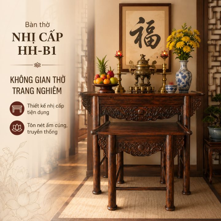 Bàn Thờ Nhị Cấp HH-B1 Gỗ Muồng Xanh Chạm Khắc Tinh Xảo, Trang Nghiêm Cho Không Gian Thờ Bàn Thờ Nhị Cấp HH-B1 Gỗ Muồng Xanh Chạm Khắc Tinh Xảo, Trang Nghiêm Cho Không Gian Thờ - Ảnh 4