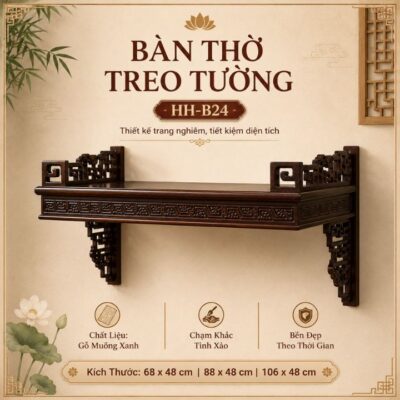 Bàn Thờ Treo Tường HH-B24 Gỗ Muồng Xanh – Gọn Gàng, Trang Nghiêm Cho Không Gian Thờ Việt Bàn Thờ Treo Tường HH-B24 Gỗ Muồng Xanh – Gọn Gàng, Trang Nghiêm Cho Không Gian Thờ Việt