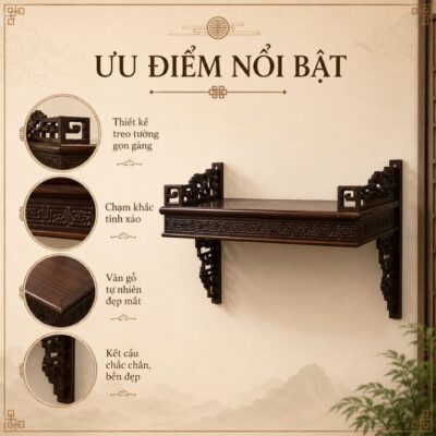 Bàn Thờ Treo Tường HH-B24 Gỗ Muồng Xanh – Gọn Gàng, Trang Nghiêm Cho Không Gian Thờ Việt Bàn Thờ Treo Tường HH-B24 Gỗ Muồng Xanh – Gọn Gàng, Trang Nghiêm Cho Không Gian Thờ Việt