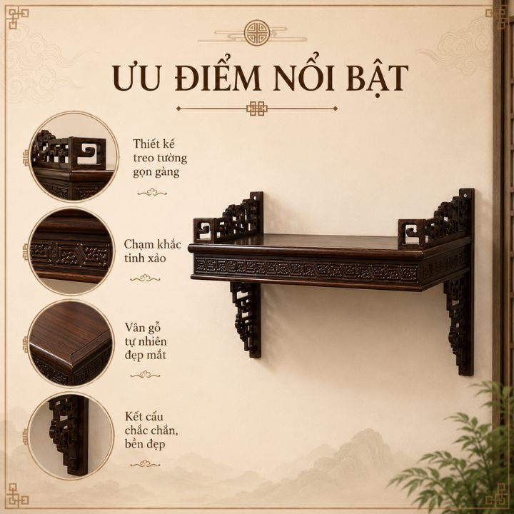 Bàn Thờ Treo Tường HH-B24 Gỗ Muồng Xanh – Gọn Gàng, Trang Nghiêm Cho Không Gian Thờ Việt Bàn Thờ Treo Tường HH-B24 Gỗ Muồng Xanh – Gọn Gàng, Trang Nghiêm Cho Không Gian Thờ Việt - Ảnh 5