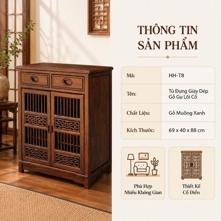 Tủ Giày Gỗ Muồng Xanh Lối Cổ HH-T8 – Nét Sang Trầm Cho Không Gian Sống Chỉn Chu Tủ Giày Gỗ Muồng Xanh Lối Cổ HH-T8 – Nét Sang Trầm Cho Không Gian Sống Chỉn Chu - Ảnh 6