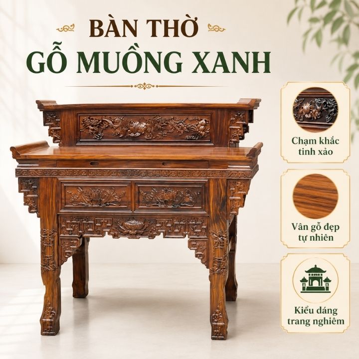 Bàn Thờ Gia Tiên Gỗ Muồng Xanh Chạm CNC – Hàng Việt Nam Sản Xuất Xuất Khẩu Bàn Thờ Gia Tiên Gỗ Muồng Xanh Chạm CNC – Hàng Việt Nam Sản Xuất Xuất Khẩu - Ảnh 4