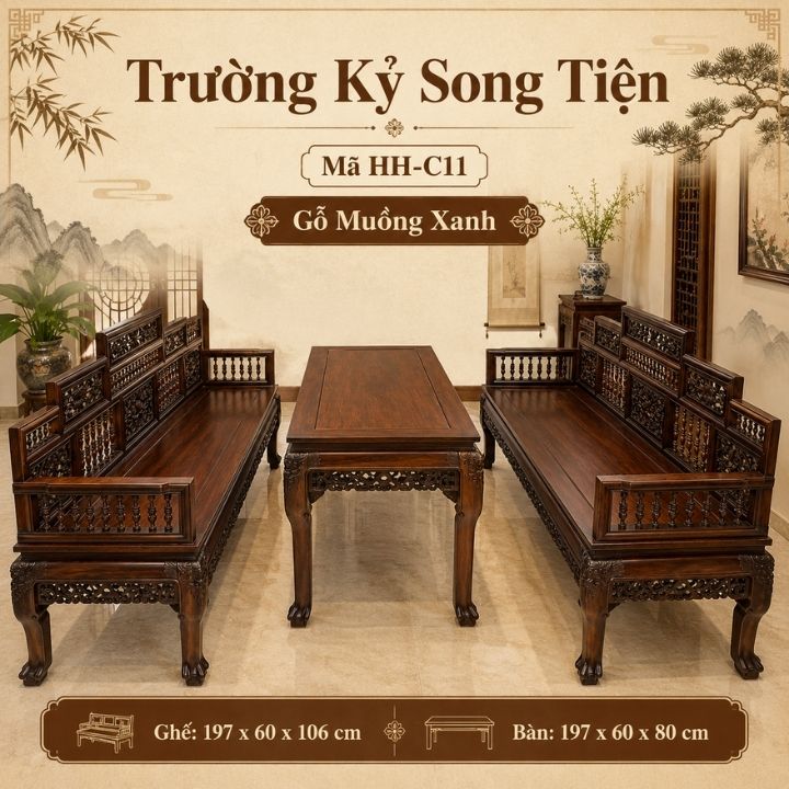 Bộ Trường Kỷ Song Tiện Gỗ Muồng Xanh HH-C11 – Khí Chất Á Đông Trong Không Gian Sống Đẳng Cấp Bộ Trường Kỷ Song Tiện Gỗ Muồng Xanh HH-C11 – Khí Chất Á Đông Trong Không Gian Sống Đẳng Cấp - Ảnh 7