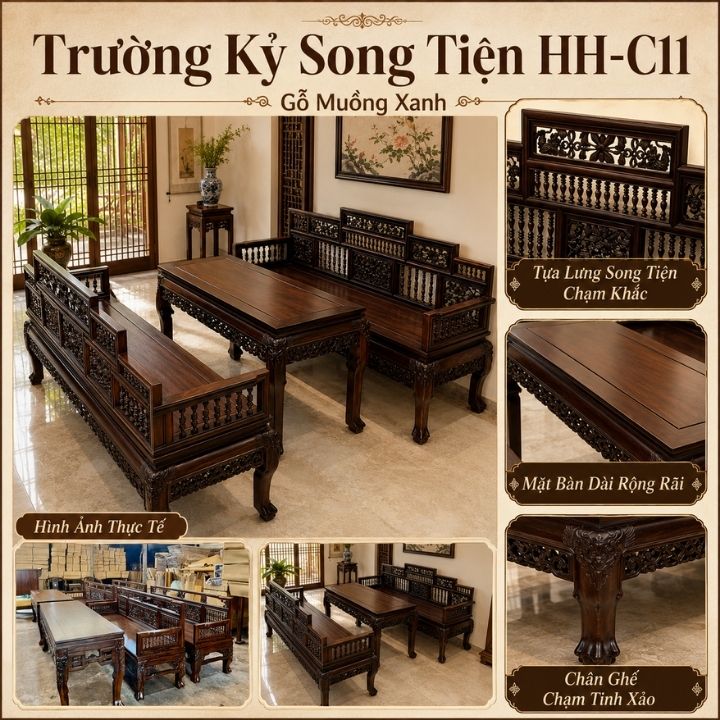 Bộ Trường Kỷ Song Tiện Gỗ Muồng Xanh HH-C11 – Khí Chất Á Đông Trong Không Gian Sống Đẳng Cấp Bộ Trường Kỷ Song Tiện Gỗ Muồng Xanh HH-C11 – Khí Chất Á Đông Trong Không Gian Sống Đẳng Cấp - Ảnh 6
