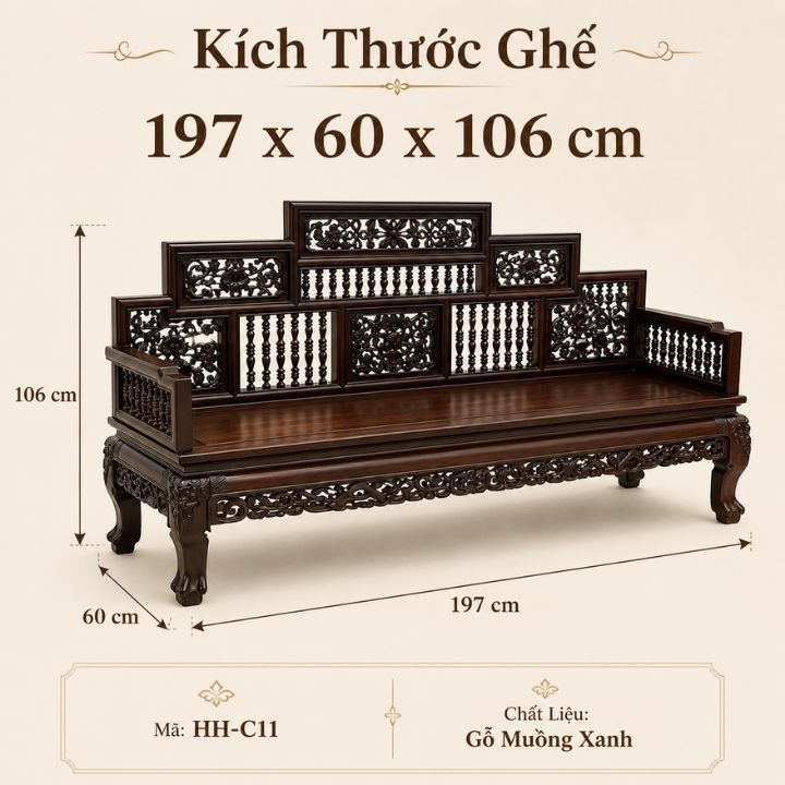 Bộ Trường Kỷ Song Tiện Gỗ Muồng Xanh HH-C11 – Khí Chất Á Đông Trong Không Gian Sống Đẳng Cấp Bộ Trường Kỷ Song Tiện Gỗ Muồng Xanh HH-C11 – Khí Chất Á Đông Trong Không Gian Sống Đẳng Cấp - Ảnh 5