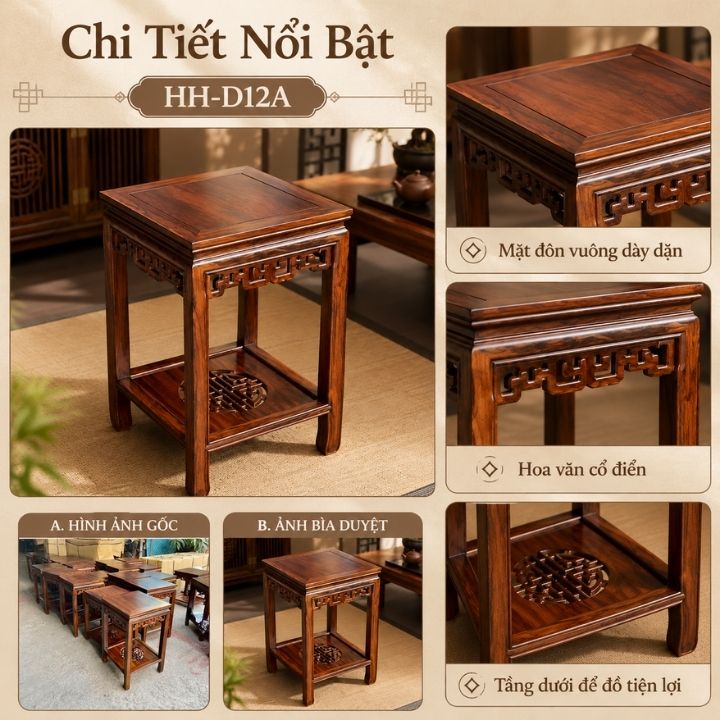Ghế Đôn Vuông Gỗ Muồng Xanh HH-D12A – Nét Thanh Lịch Trong Không Gian Á Đông Ghế Đôn Vuông Gỗ Muồng Xanh HH-D12A – Nét Thanh Lịch Trong Không Gian Á Đông - Ảnh 4
