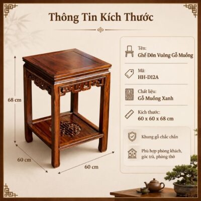 Ghế Đôn Vuông Gỗ Muồng Xanh HH-D12A – Nét Thanh Lịch Trong Không Gian Á Đông Ghế Đôn Vuông Gỗ Muồng Xanh HH-D12A – Nét Thanh Lịch Trong Không Gian Á Đông