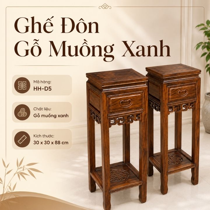 Ghế Đôn Gỗ Muồng Xanh HH-D5 Dáng Cao Sang Trọng Ghế Đôn Gỗ Muồng Xanh HH-D5 Dáng Cao Sang Trọng - Ảnh 7