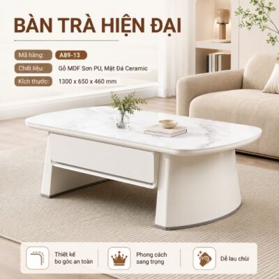 Bàn Trà Mặt Đá Ceramic Khung Gỗ MDF Sơn PU A89-13 Hiện Đại Bàn Trà Mặt Đá Ceramic Khung Gỗ MDF Sơn PU A89-13 Hiện Đại