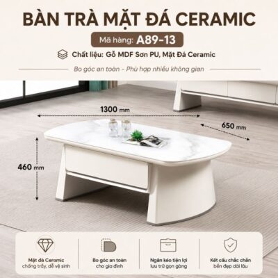 Bàn Trà Mặt Đá Ceramic Khung Gỗ MDF Sơn PU A89-13 Hiện Đại Bàn Trà Mặt Đá Ceramic Khung Gỗ MDF Sơn PU A89-13 Hiện Đại