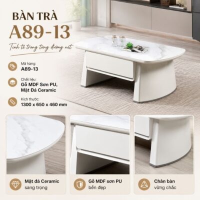 Bàn Trà Mặt Đá Ceramic Khung Gỗ MDF Sơn PU A89-13 Hiện Đại Bàn Trà Mặt Đá Ceramic Khung Gỗ MDF Sơn PU A89-13 Hiện Đại