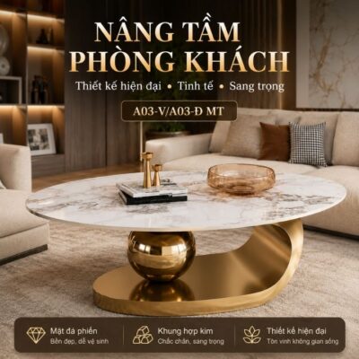 Bàn Trà Mặt Đá Phiến PH-A03-Vàng Khung Kim Loại Cao Cấp Bàn Trà Mặt Đá Phiến PH-A03-Vàng Khung Kim Loại Cao Cấp