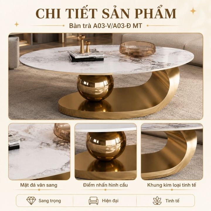 Bàn Trà Mặt Đá Phiến PH-A03-Vàng Khung Kim Loại Cao Cấp Bàn Trà Mặt Đá Phiến PH-A03-Vàng Khung Kim Loại Cao Cấp - Ảnh 5