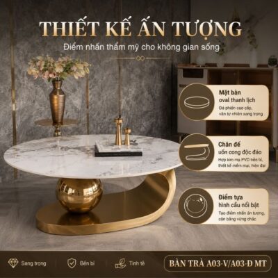 Bàn Trà Mặt Đá Phiến PH-A03-Vàng Khung Kim Loại Cao Cấp Bàn Trà Mặt Đá Phiến PH-A03-Vàng Khung Kim Loại Cao Cấp