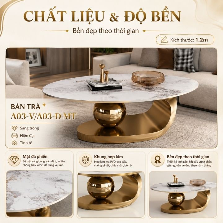 Bàn Trà Mặt Đá Phiến PH-A03-Vàng Khung Kim Loại Cao Cấp Bàn Trà Mặt Đá Phiến PH-A03-Vàng Khung Kim Loại Cao Cấp - Ảnh 8