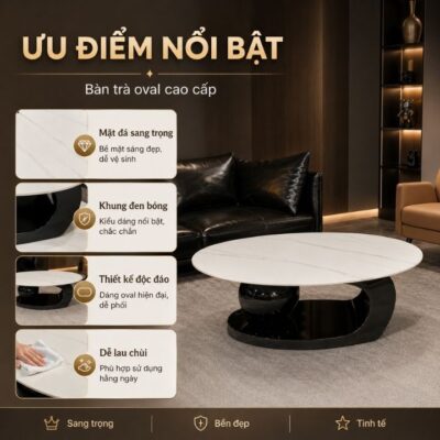 Bàn Trà Oval Cao Cấp Mặt Đá Ceramic Khung Inox 201 Hiện Đại Bàn Trà Oval Cao Cấp Mặt Đá Ceramic Khung Inox 201 Hiện Đại