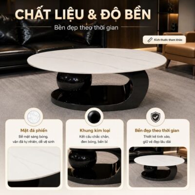 Bàn Trà Oval Cao Cấp Mặt Đá Ceramic Khung Inox 201 Hiện Đại Bàn Trà Oval Cao Cấp Mặt Đá Ceramic Khung Inox 201 Hiện Đại