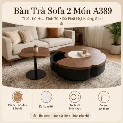 Bàn Trà Sofa 2 Món A389 Gỗ Óc Chó Đen Bắc Mỹ Phối Đá Tự Nhiên Bàn Trà Sofa 2 Món A389 Gỗ Óc Chó Đen Bắc Mỹ Phối Đá Tự Nhiên