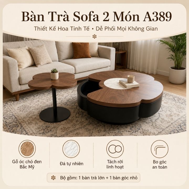 Bàn Trà Sofa 2 Món A389 Gỗ Óc Chó Đen Bắc Mỹ Phối Đá Tự Nhiên Bàn Trà Sofa 2 Món A389 Gỗ Óc Chó Đen Bắc Mỹ Phối Đá Tự Nhiên - Ảnh 3