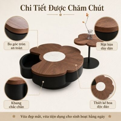 Bàn Trà Sofa 2 Món A389 Gỗ Óc Chó Đen Bắc Mỹ Phối Đá Tự Nhiên Bàn Trà Sofa 2 Món A389 Gỗ Óc Chó Đen Bắc Mỹ Phối Đá Tự Nhiên