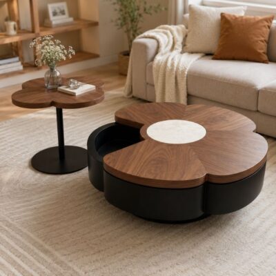 Trang chủ Bàn Trà Sofa 2 Món A389 Gỗ Óc Chó Đen Bắc Mỹ Phối Đá Tự Nhiên