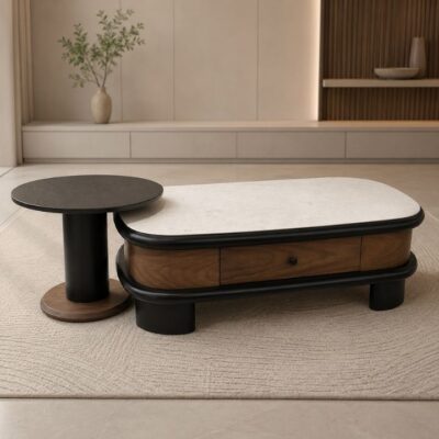 Trang chủ Bàn Trà Sofa A396 Kèm Bàn Phụ Bo Tròn Tích Hợp Ngăn Kéo Hiện Đại