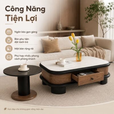 Bàn Trà Sofa A396 Kèm Bàn Phụ Bo Tròn Tích Hợp Ngăn Kéo Hiện Đại Bàn Trà Sofa A396 Kèm Bàn Phụ Bo Tròn Tích Hợp Ngăn Kéo Hiện Đại